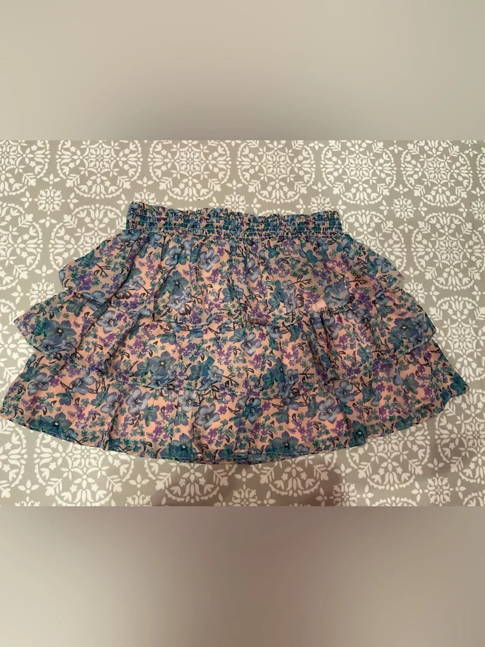 Justice Girls Blue Floral Tiered Mini Skirt with Built-In Shorts Size 16 New